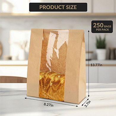 250 Packs Bread Bags with Window Bakery Bags for Homemade Bread