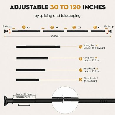 Adjustable Stainless Steel Tension Shower Rod No Drill Heavy Duty Multi Use
