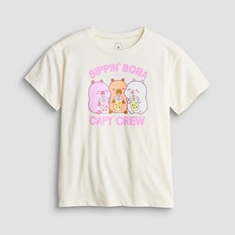 Girls 6-16 Capyfun "Sippin' Boba With My Capy Crew" Graphic Tee
