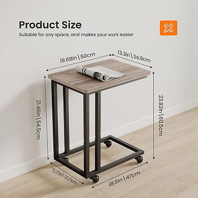 C Table Slide Under Sofa Rolling Tray Metal Frame Wood Top