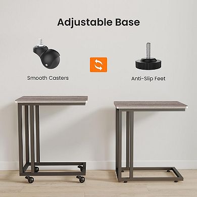 C Table Slide Under Sofa Rolling Tray Metal Frame Wood Top