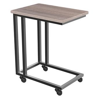 C Table Slide Under Sofa Rolling Tray Metal Frame Wood Top