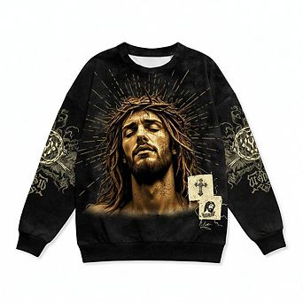 Jesus Head Graphic Distressed Print Cropped T-Shirt