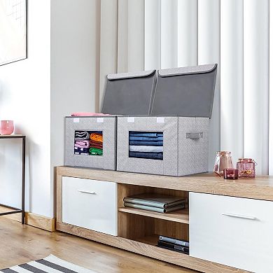 Fabric Foldable Storage Boxes with Lids Stackable Closet Organizers