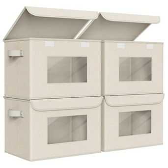 Fabric Foldable Storage Boxes with Lids Stackable Closet Organizers