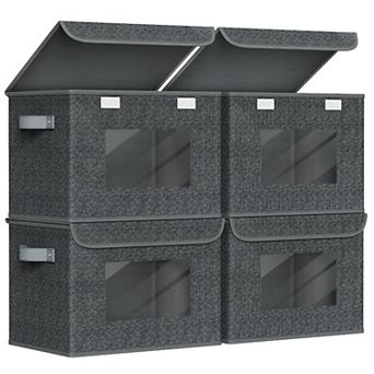 Fabric Foldable Storage Boxes with Lids Stackable Closet Organizers