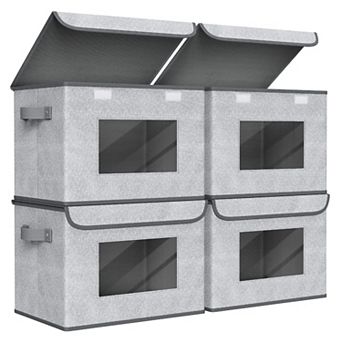 Fabric Foldable Storage Boxes with Lids Stackable Closet Organizers