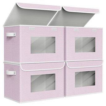 Fabric Foldable Storage Boxes with Lids Stackable Closet Organizers