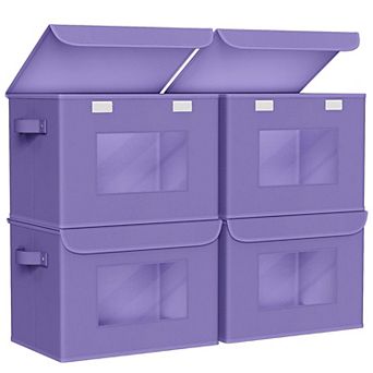 Fabric Foldable Storage Boxes with Lids Stackable Closet Organizers