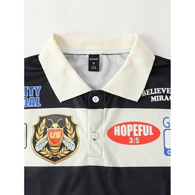 Long Sleeve Half-Placket Casual Versatile Striped Polo Shirt