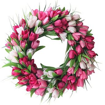 20" Spring Tulip Artificial Door Wreath for Front Wall Window Party Wedding