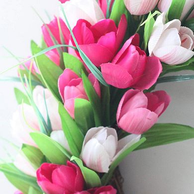 20" Spring Tulip Artificial Door Wreath for Front Wall Window Party Wedding