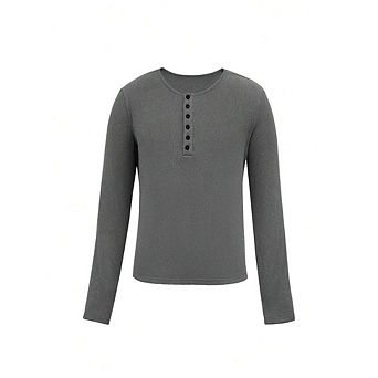 Solid Color Simple Long Sleeve T-Shirt, Casual Daily Wear