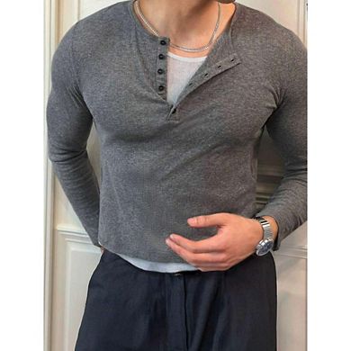 Solid Color Simple Long Sleeve T-Shirt, Casual Daily Wear