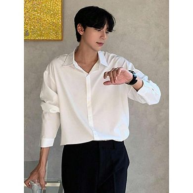 Solid Button Front Long Sleeve Shirt