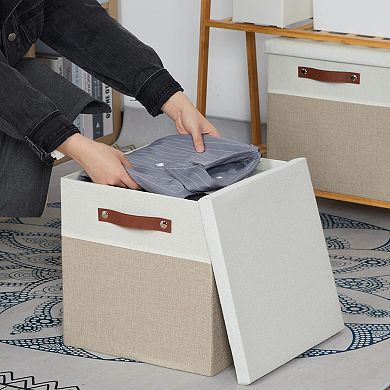 Fabric Cube Storage Bins with Lids Decorative Foldable Closet Organizers