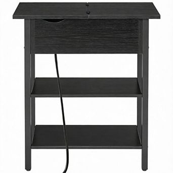 Rustic Flip Top End Table USB Charging Station Small Nightstand