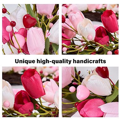 20" Wreath Heart Berries Tulips Front Door Wedding Decor