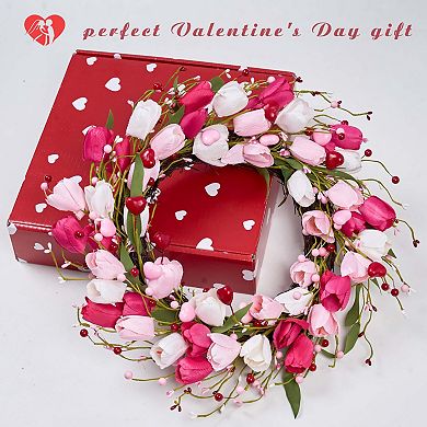 20" Wreath Heart Berries Tulips Front Door Wedding Decor