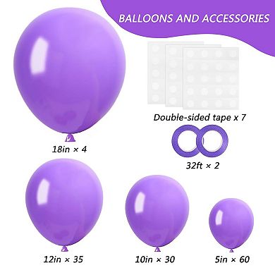 129Pcs Purple Balloon Arch Kit for Birthday, Shower, Party & Event Backdrop Decor