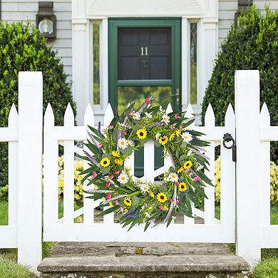 20" Sunflower Wildflower Wreath Spring Summer Farmhouse Decor
