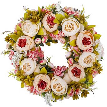 19" Vintage Silk Peony Wreath for Door Wall Wedding Decor
