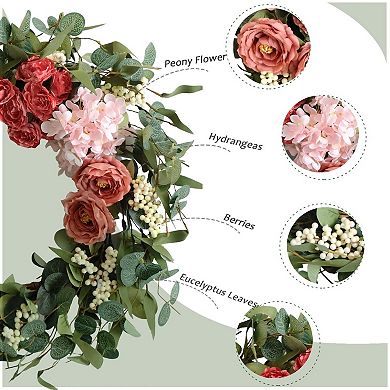 20" Artificial Pink Peony Wreath with Hydrangea Wedding Festival