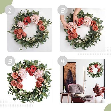 20" Artificial Pink Peony Wreath with Hydrangea Wedding Festival