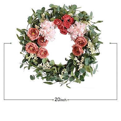20" Artificial Pink Peony Wreath with Hydrangea Wedding Festival