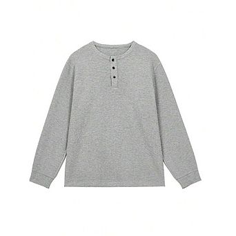 Henley Neck Waffle Knit Casual Button Top