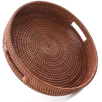 Hand-woven Rattan Serving Tray with Handles for Coffee Table