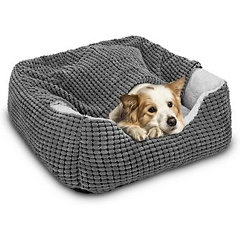 Hooded Rectangle Pet Cave Bed with Blanket Anti-Slip Washable