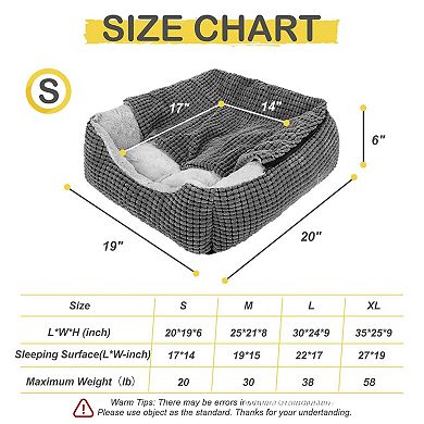 Hooded Rectangle Pet Cave Bed with Blanket Anti-Slip Washable