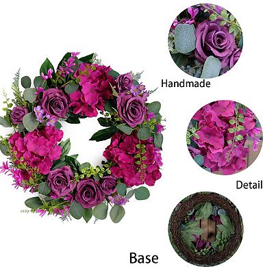 20in Artificial Purple Rose Hydrangea Wreath Spring Wedding Decor