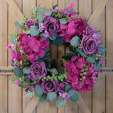 20in Artificial Purple Rose Hydrangea Wreath Spring Wedding Decor