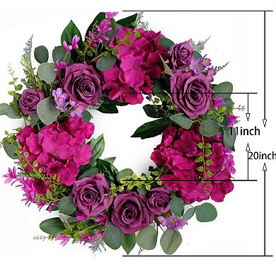 20in Artificial Purple Rose Hydrangea Wreath Spring Wedding Decor