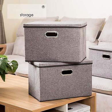 Collapsible Storage Bins with Lids Linen Cotton Foldable Organizer