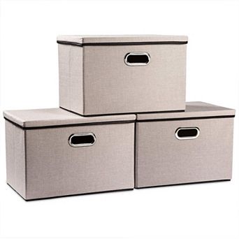 Collapsible Storage Bins with Lids Linen Cotton Foldable Organizer