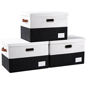 Collapsible Storage Bins with Lids Linen Cotton Foldable Organizer