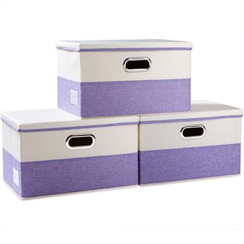 Collapsible Storage Bins with Lids Linen Cotton Foldable Organizer