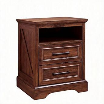 Farmhouse Nightstand Charging Station 2-Drawer Bedside Cabinet