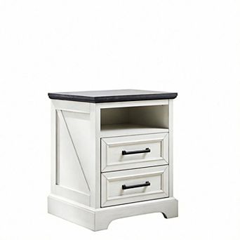 Farmhouse Nightstand Charging Station 2-Drawer Bedside Cabinet