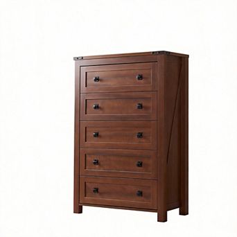 Farmhouse Rustic Wood Chest Drawers Bedroom Hallway 5 Drawers