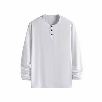 Classic Ribbed Texture Henley Neck Long Sleeve T-Shirt