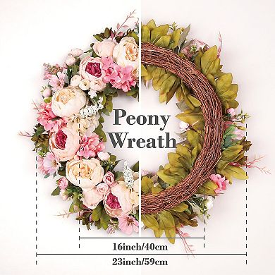 23" Peony Wreath Spring Artificial Floral Door Wall Decor Gift