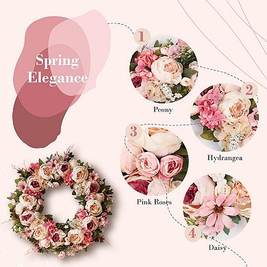 23" Peony Wreath Spring Artificial Floral Door Wall Decor Gift