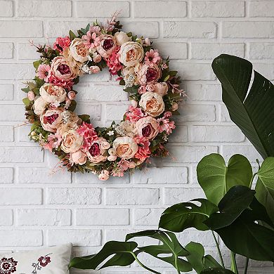 23" Peony Wreath Spring Artificial Floral Door Wall Decor Gift
