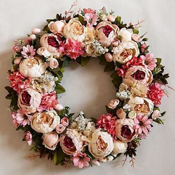 23" Peony Wreath Spring Artificial Floral Door Wall Decor Gift