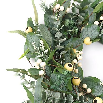 22" All Season Greenery Wreath Olive Eucalyptus White Berry Decor