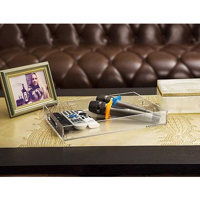 Clear Serving Tray with Handles for Coffee Breakfast Vanity Ottoman